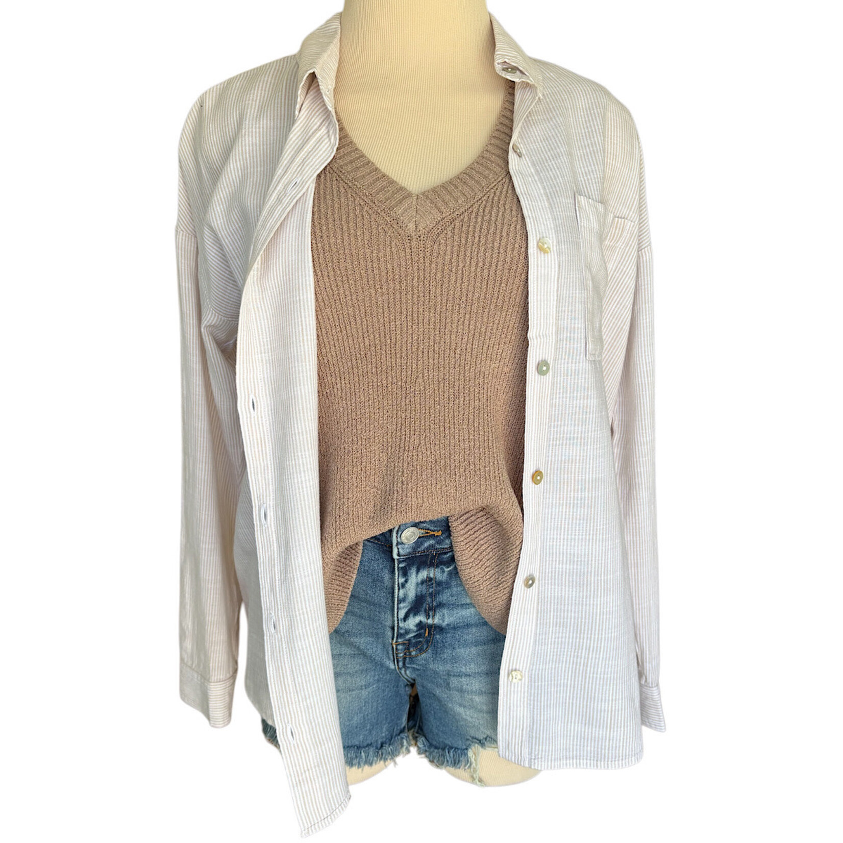 Mocha V-Neck Knitted Crop Tank