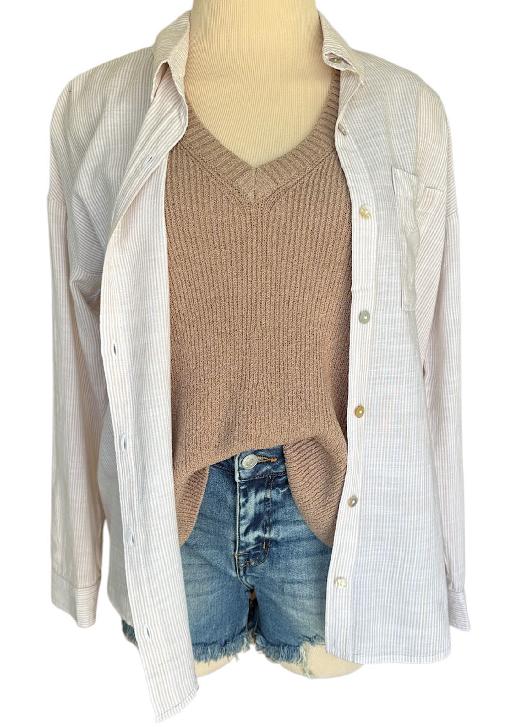 Mocha V-Neck Knitted Crop Tank