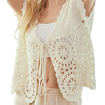 Ivory Tie Front Patterned Short Sleeve Top