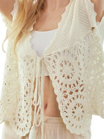 Ivory Tie Front Patterned Short Sleeve Top