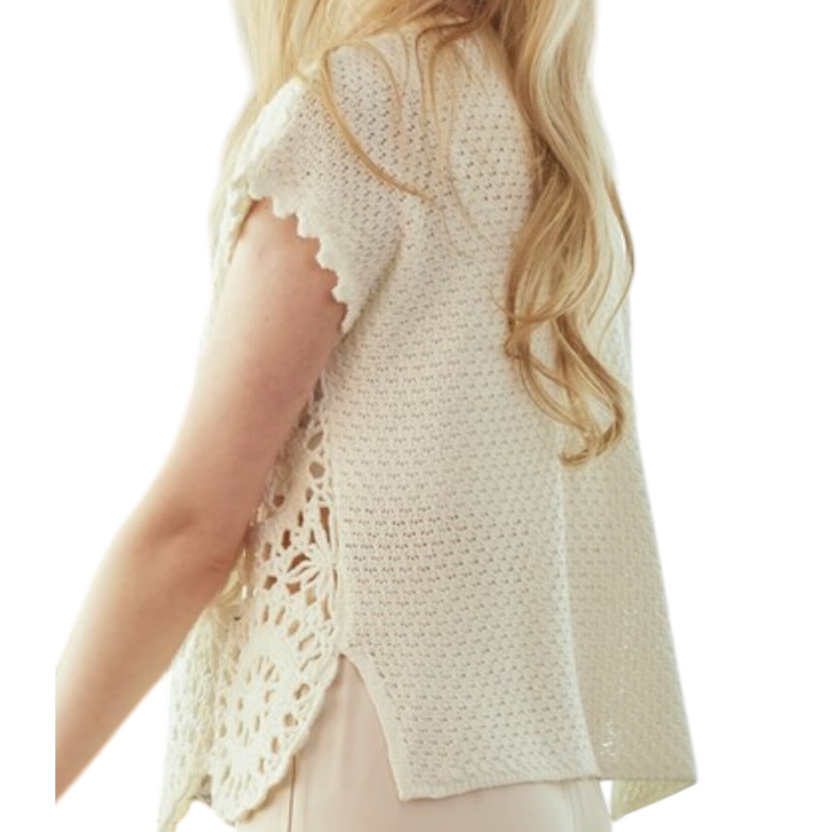 Ivory Tie Front Patterned Short Sleeve Top