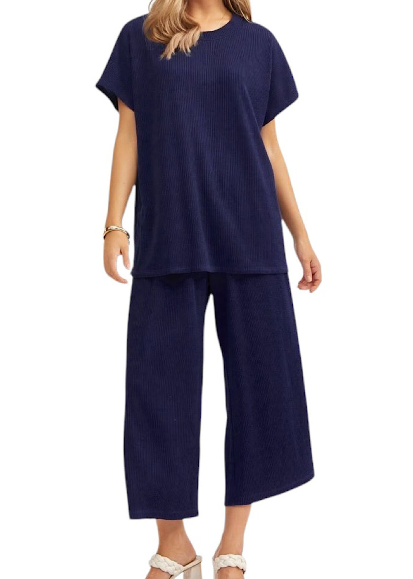 Navy Plus Top & Wide Leg Pant Set