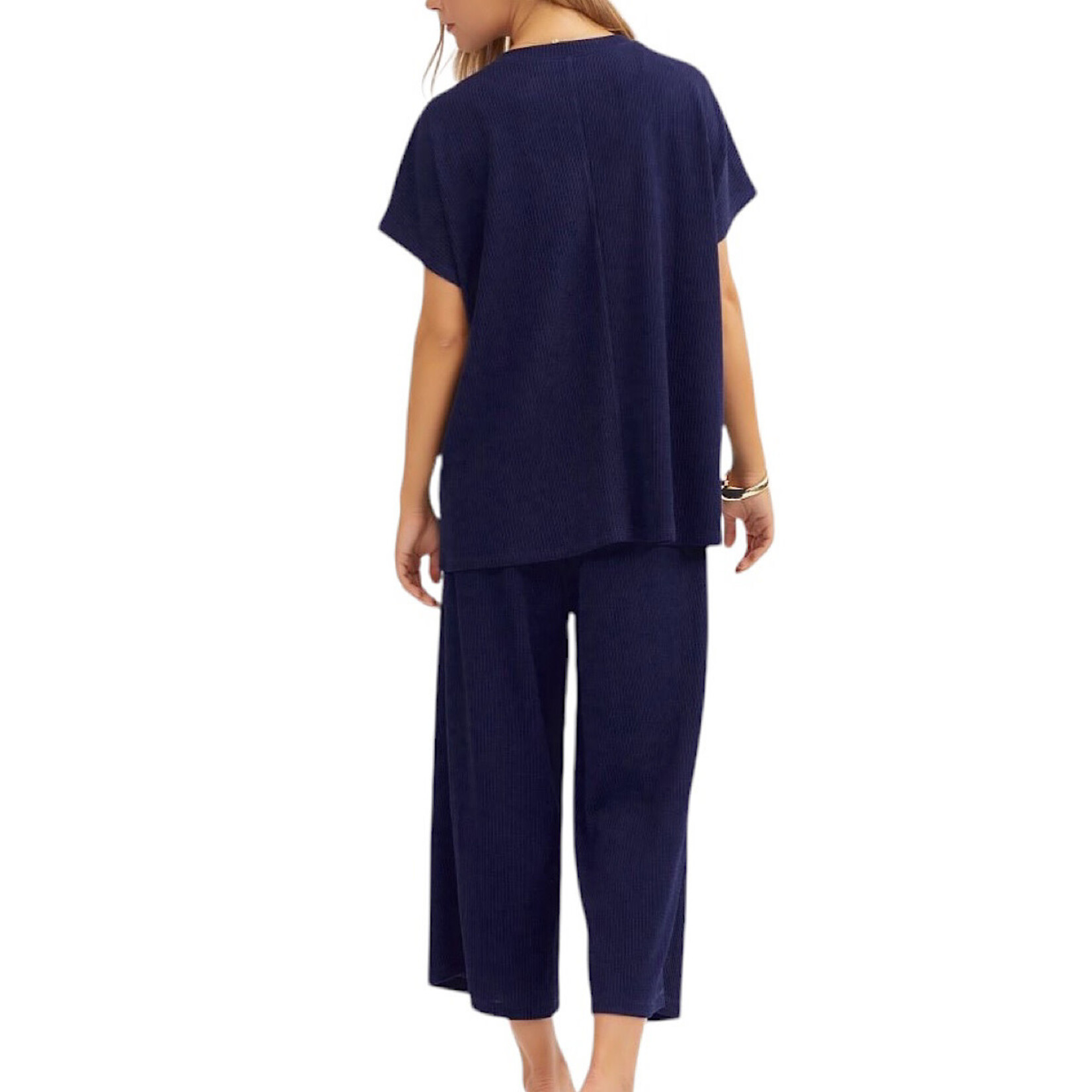 Navy Plus Top & Wide Leg Pant Set