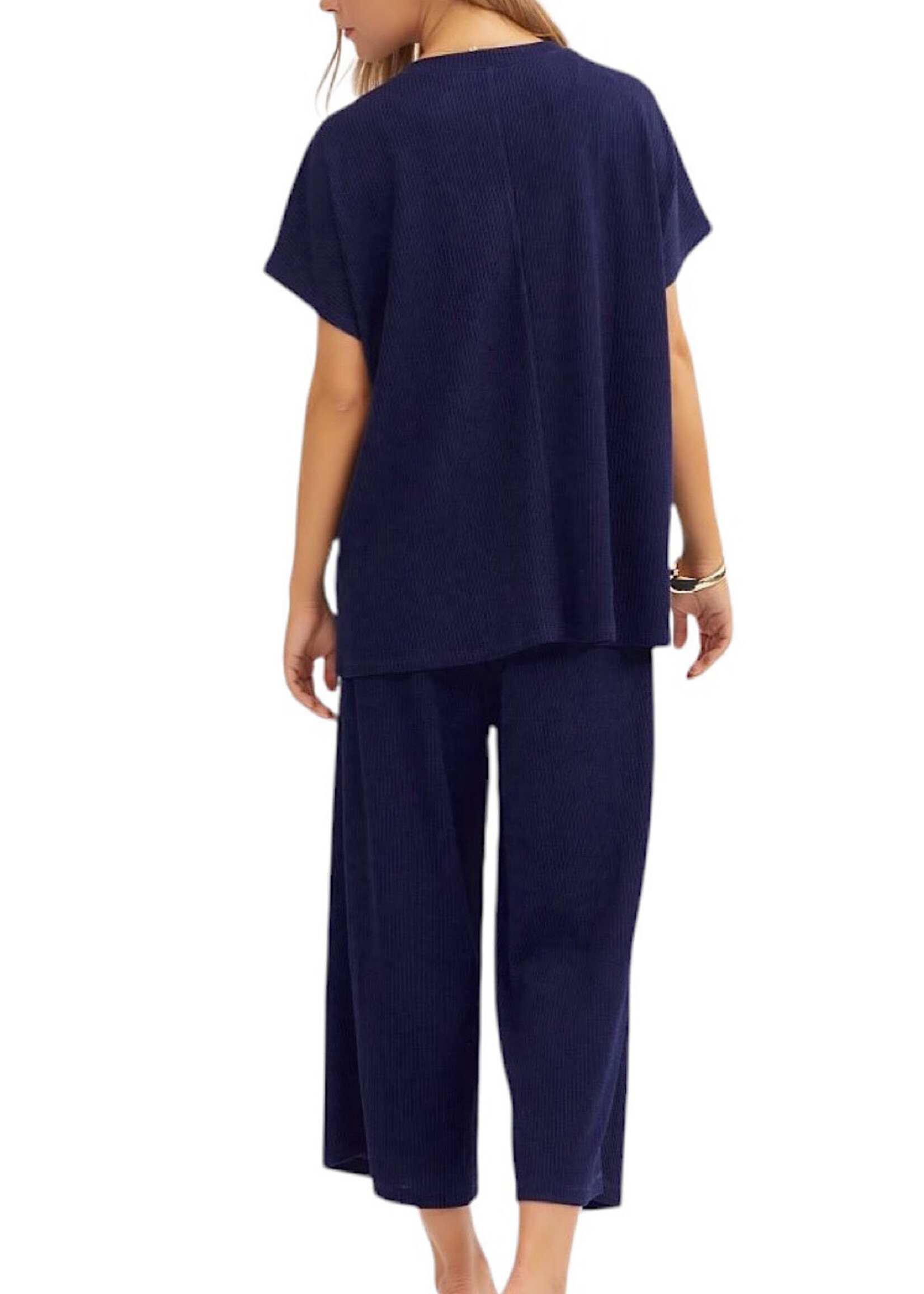 Navy Plus Top & Wide Leg Pant Set