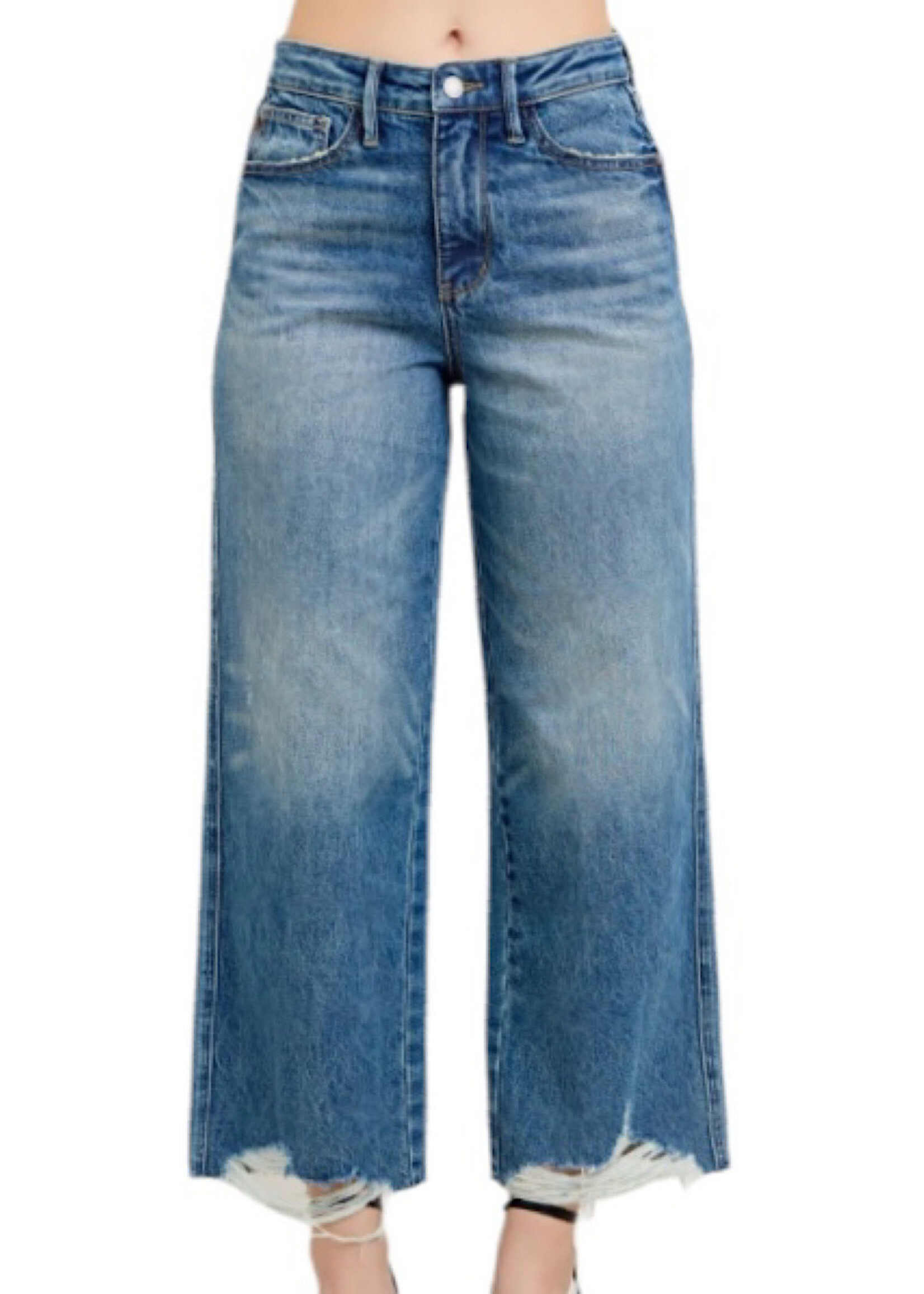 Judy Blue JB88963 H/W Ridge Destroy Hem Crop Wide Jean