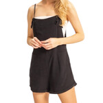 Black Linen Romper with Tie Straps