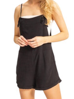 Black Linen Romper with Tie Straps