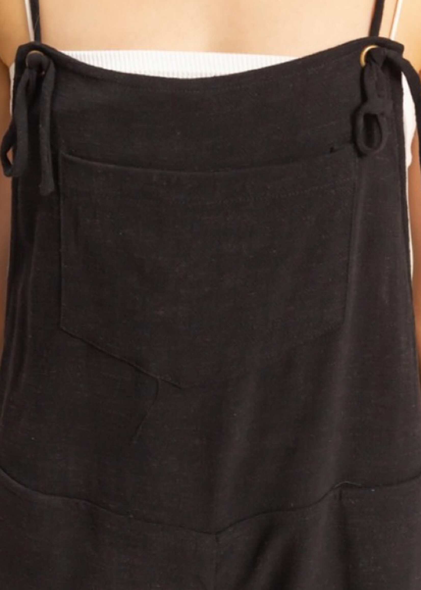 Black Linen Romper with Tie Straps