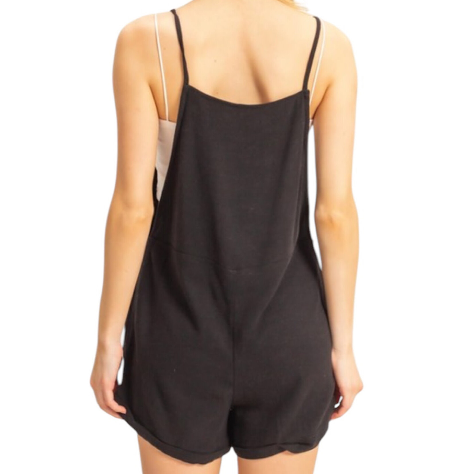 Black Linen Romper with Tie Straps