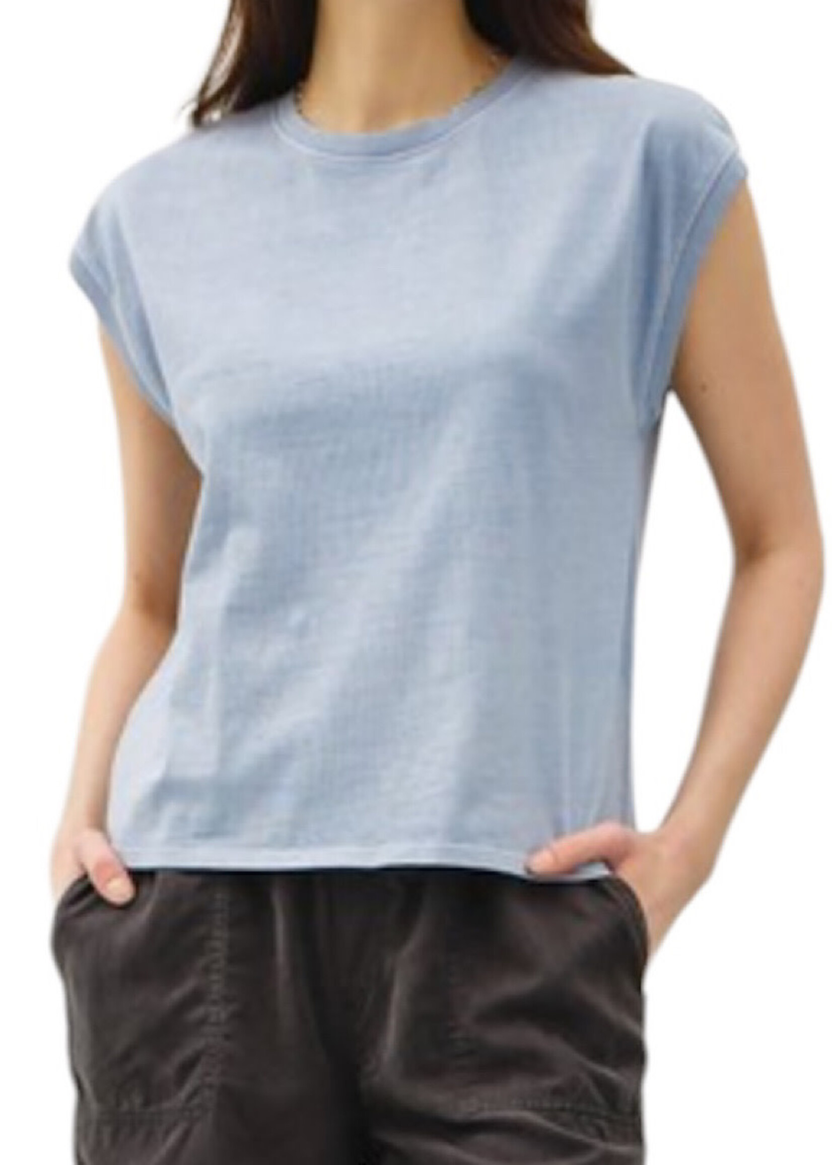 Denim Colored Acid Wash Cropped Basic Top