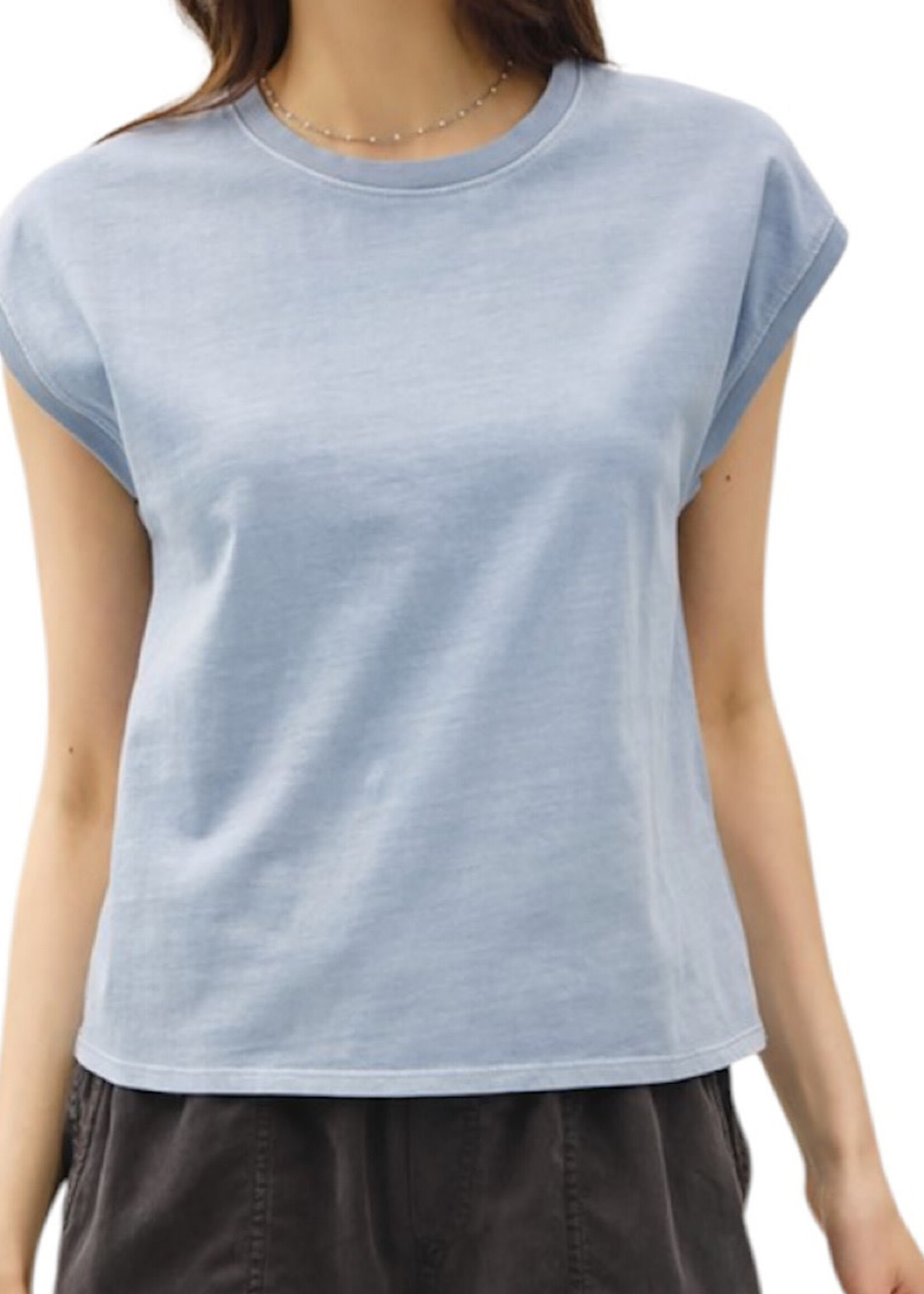 Denim Colored Acid Wash Cropped Basic Top