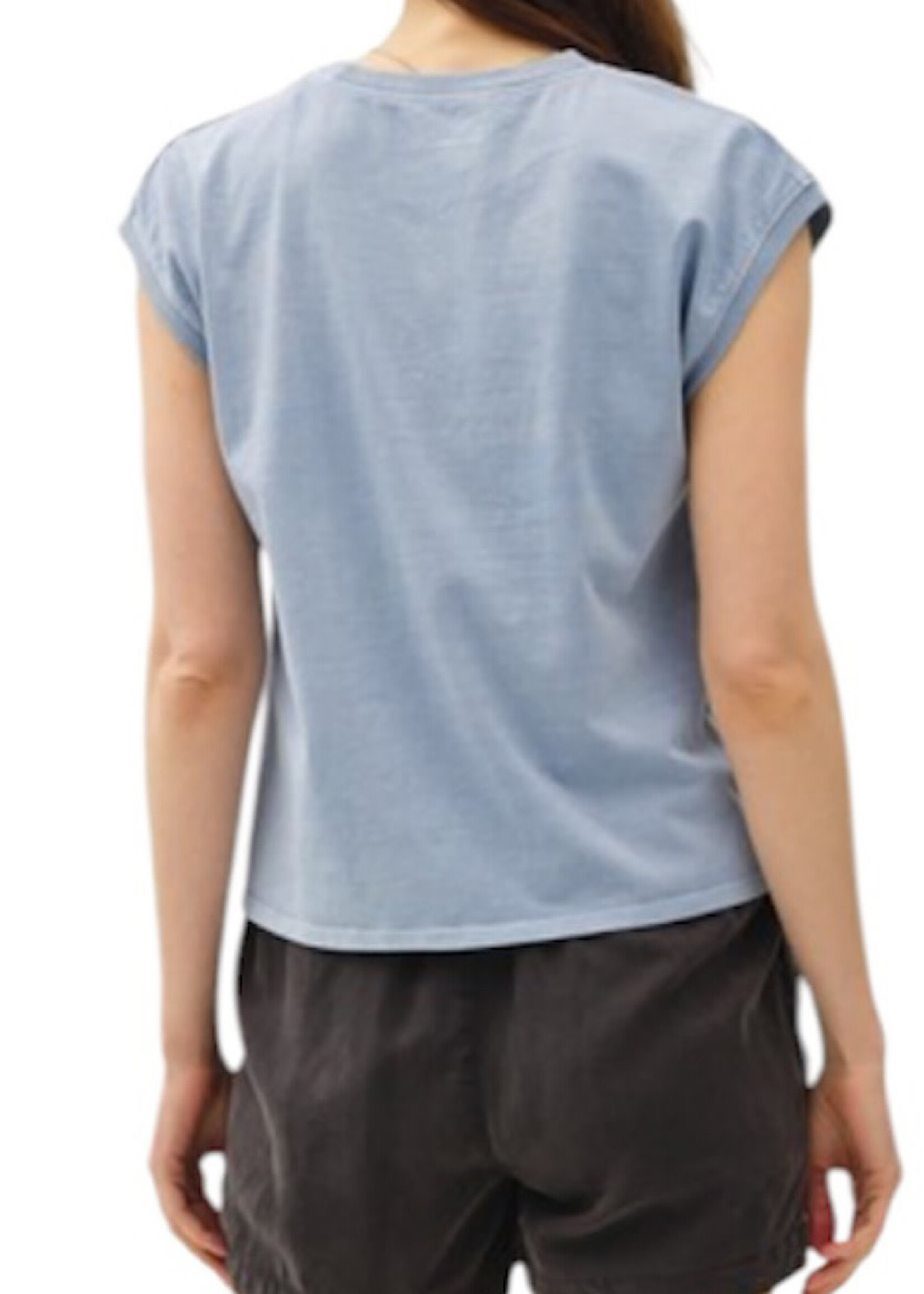 Denim Colored Acid Wash Cropped Basic Top