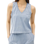 Denim Colored V-Neck Slightly Cropped Basic Tank