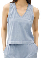 Denim Colored V-Neck Slightly Cropped Basic Tank