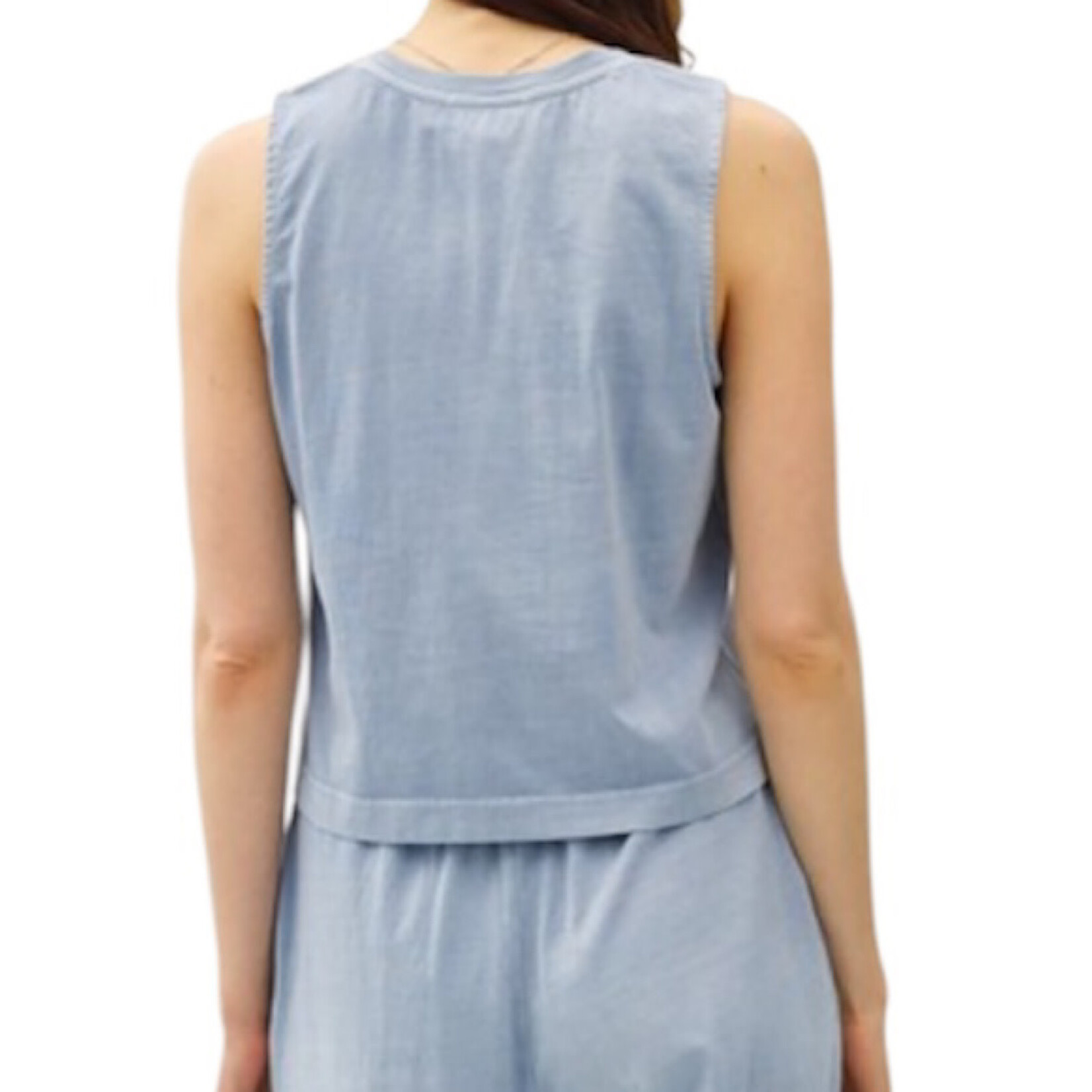 Denim Colored V-Neck Slightly Cropped Basic Tank