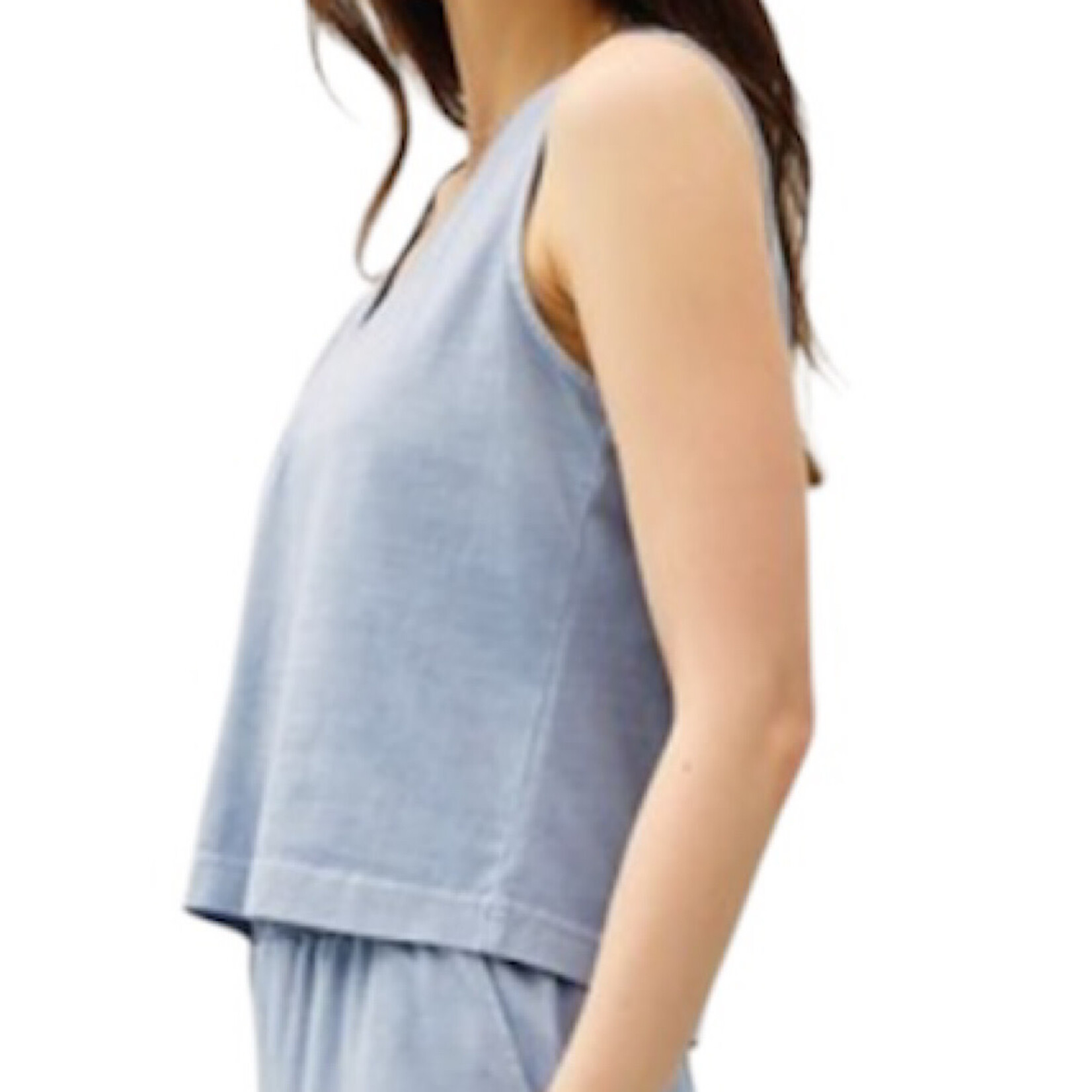 Denim Colored V-Neck Slightly Cropped Basic Tank
