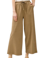 Coffee Wide Leg Pant with Elastic Waist & Pockets