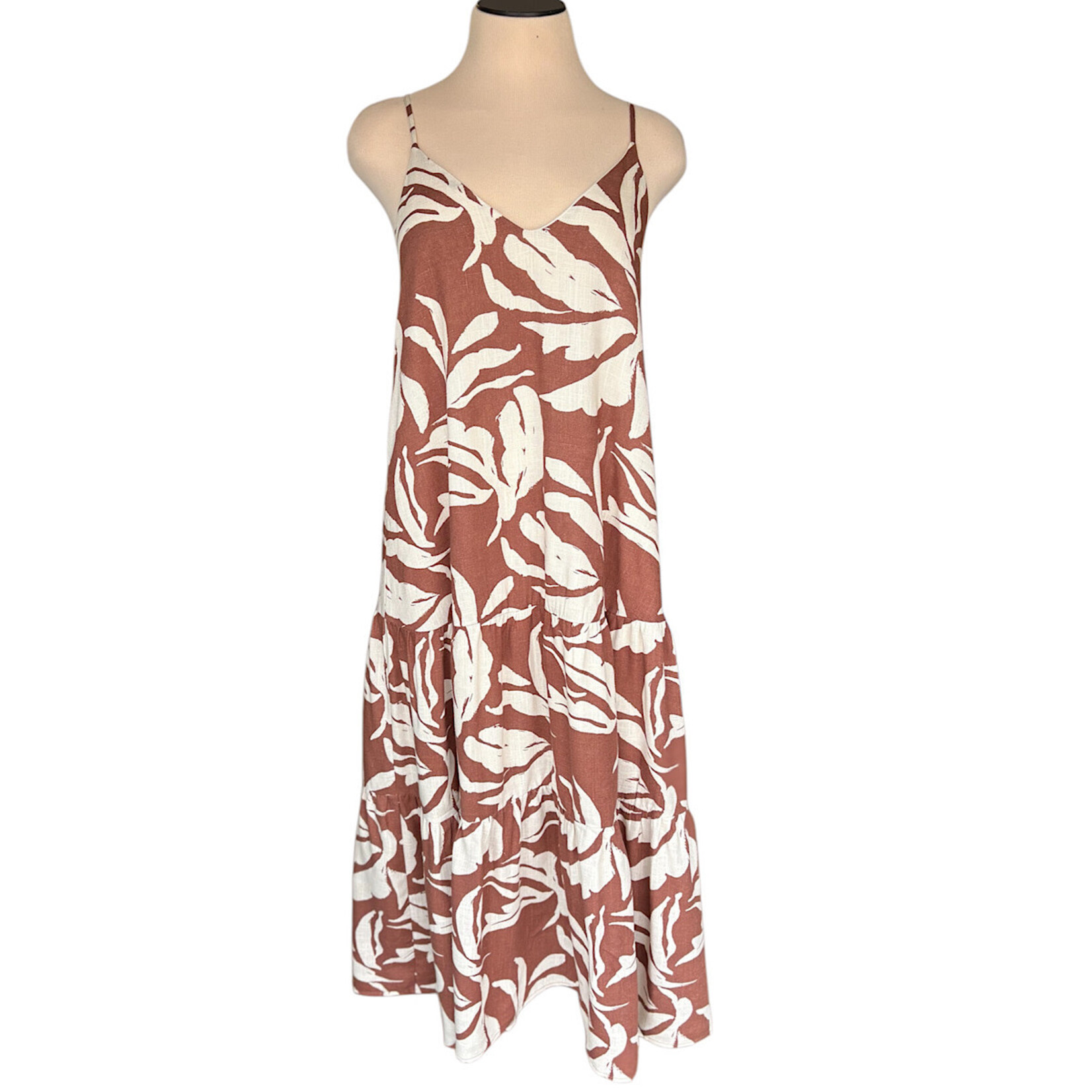 Cocoa Linen Tiered Mid Length Dress