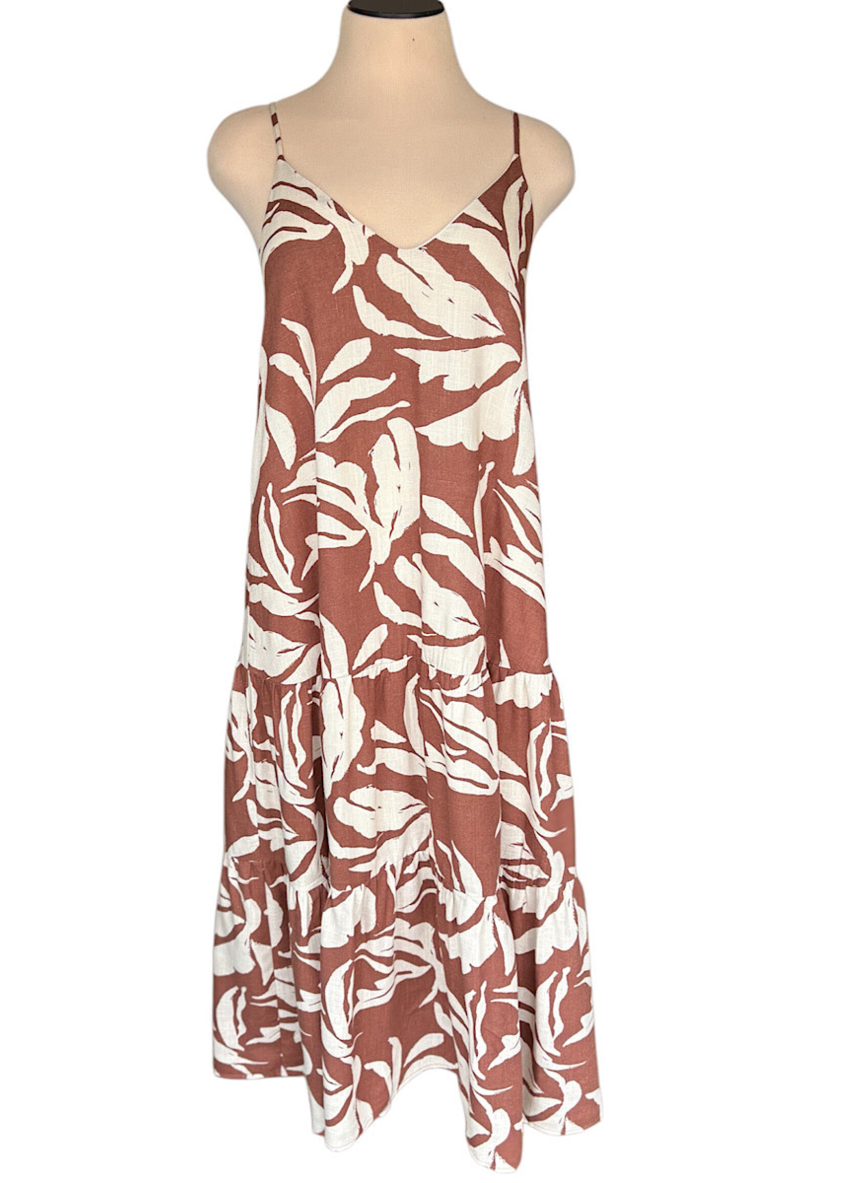Cocoa Linen Tiered Mid Length Dress