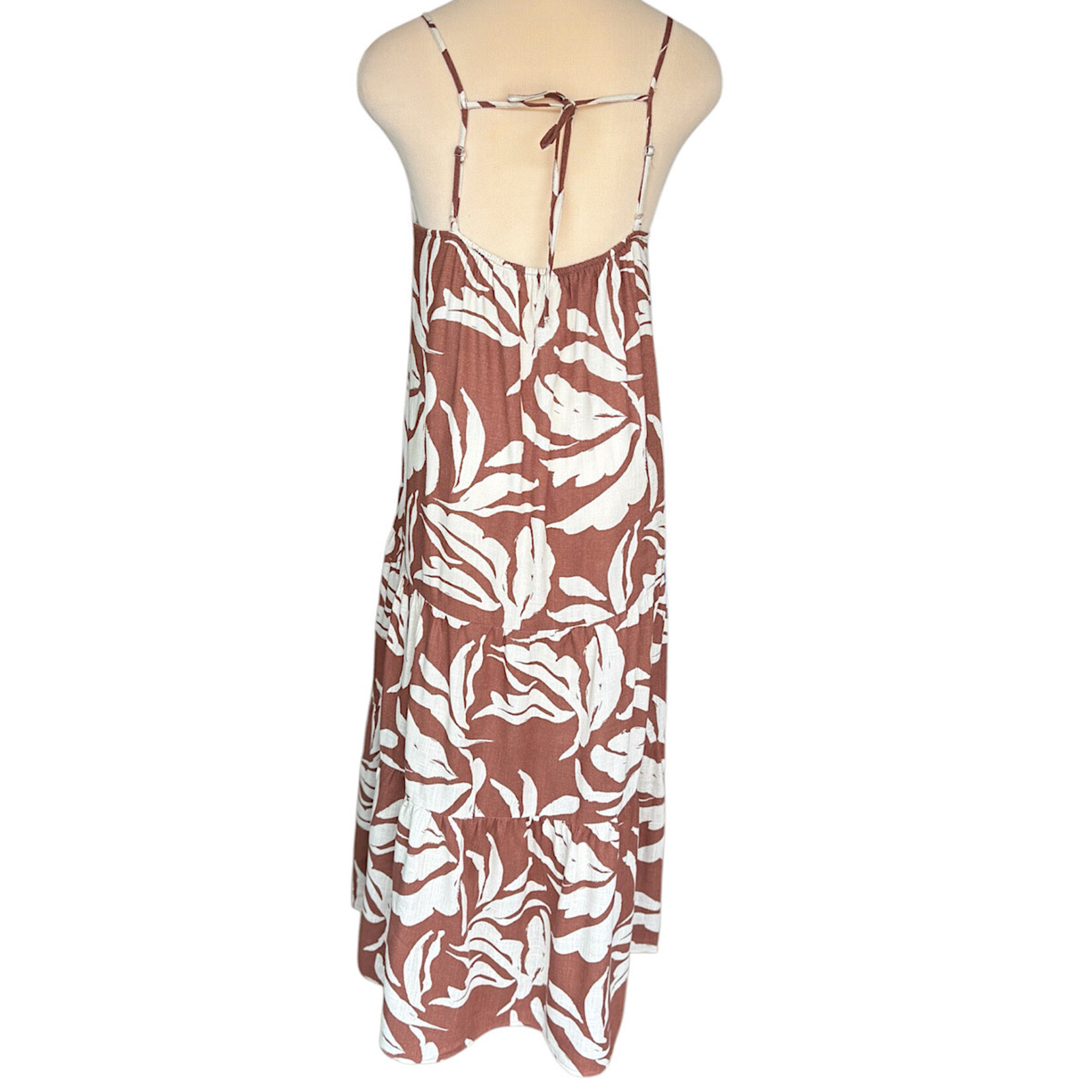 Cocoa Linen Tiered Mid Length Dress