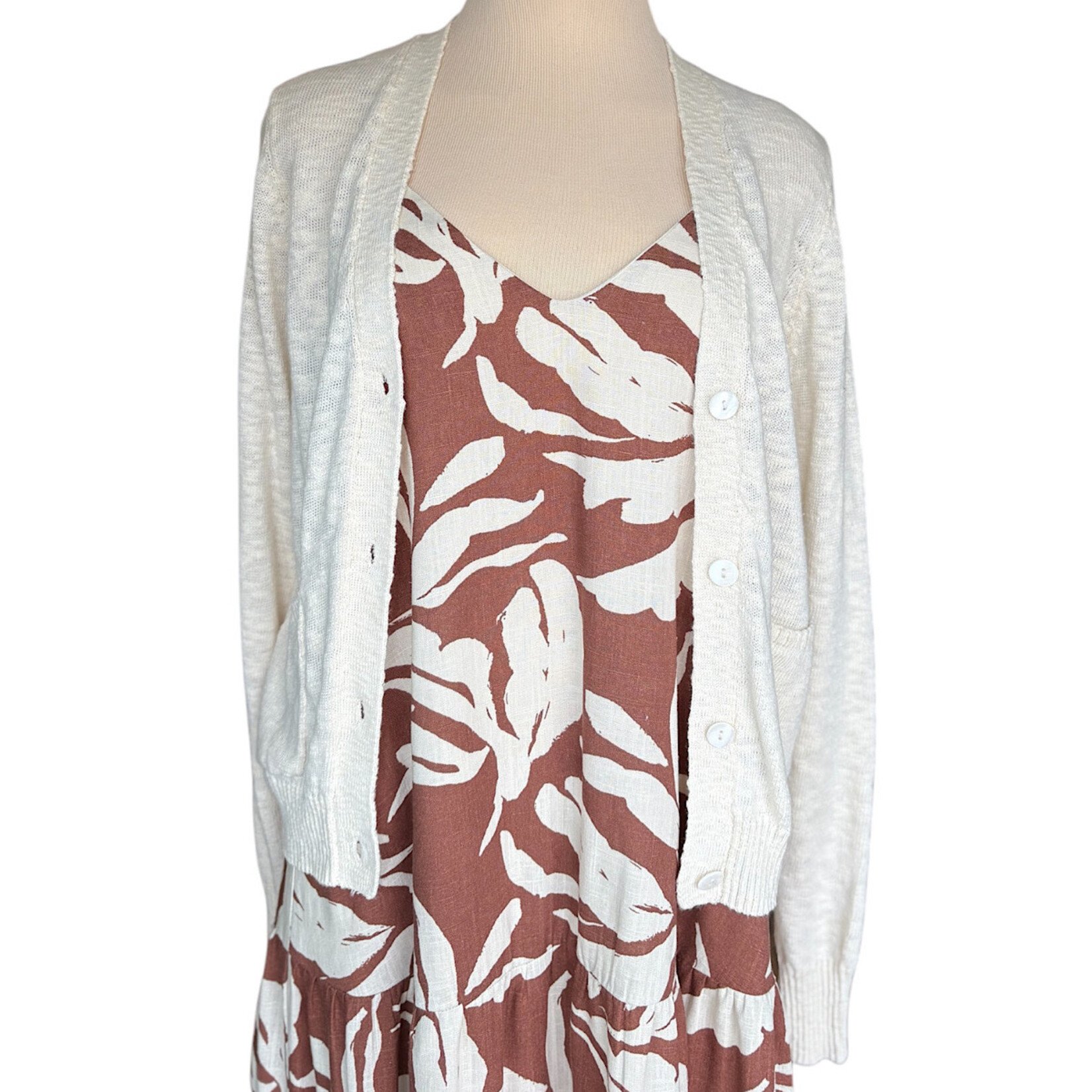 Cocoa Linen Tiered Mid Length Dress