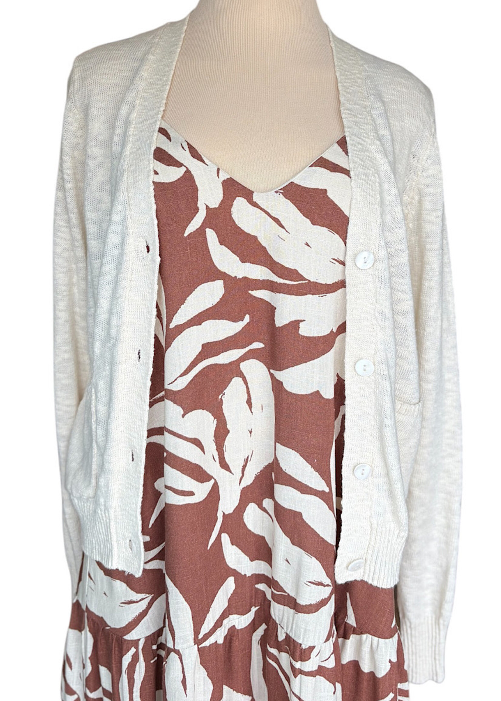 Cocoa Linen Tiered Mid Length Dress