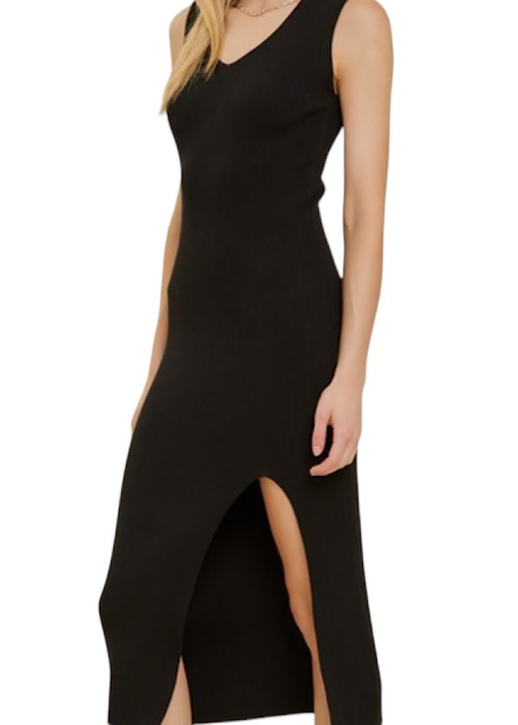 Black V-Neck Sleeveless Sweater Dress