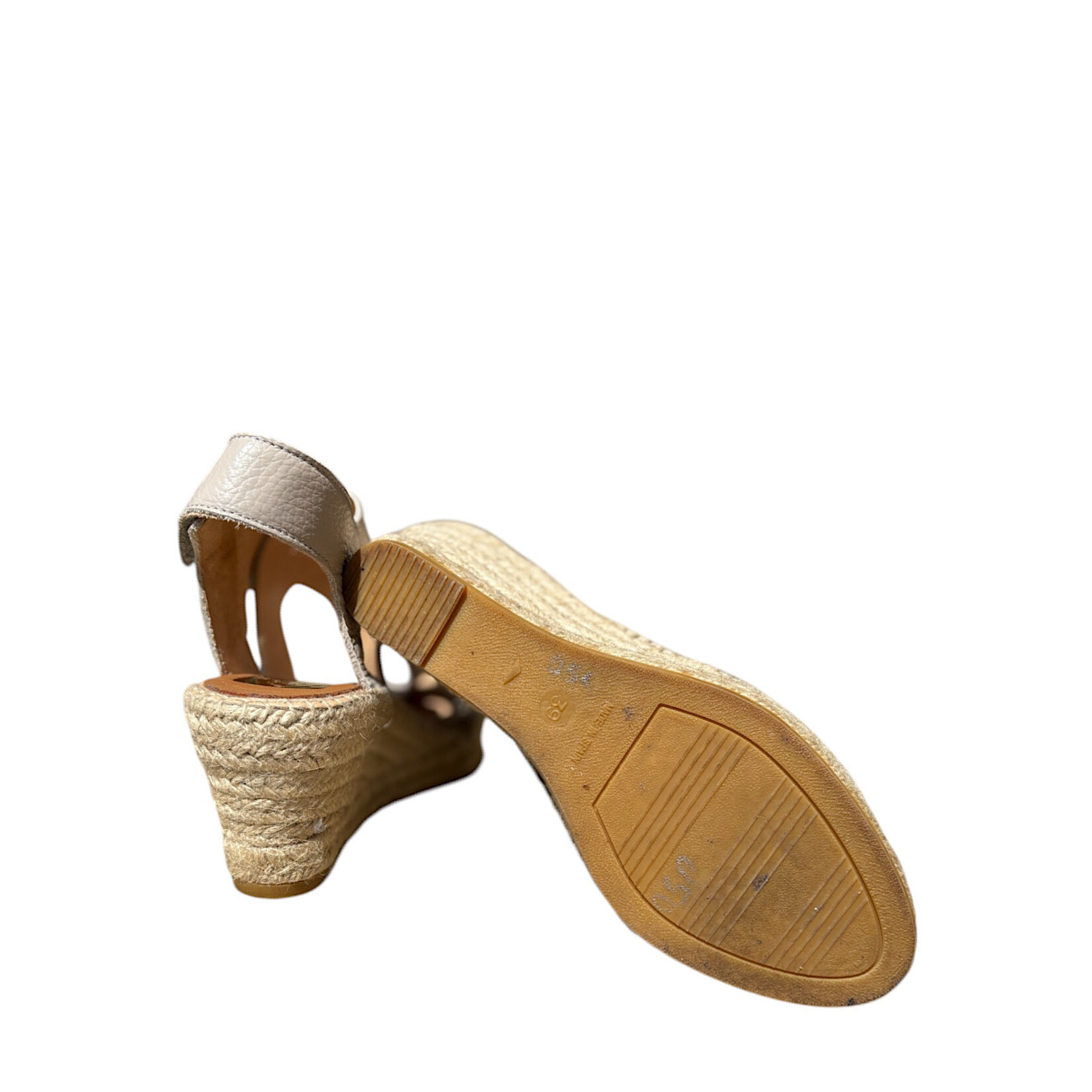 Kanna Espadrilles Taupe Leather Wedge Size 8 -RF