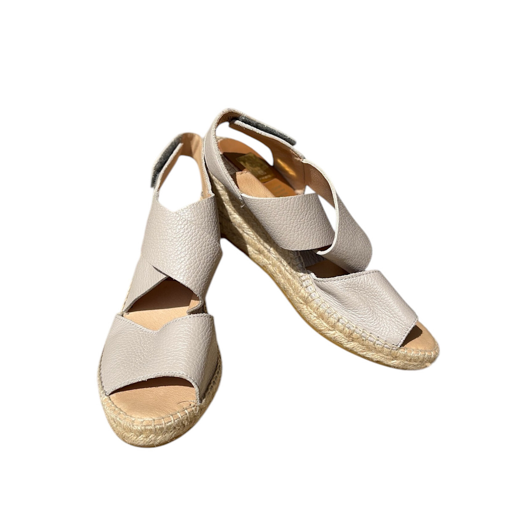 Kanna Espadrilles Taupe Leather Wedge Size 8 -RF
