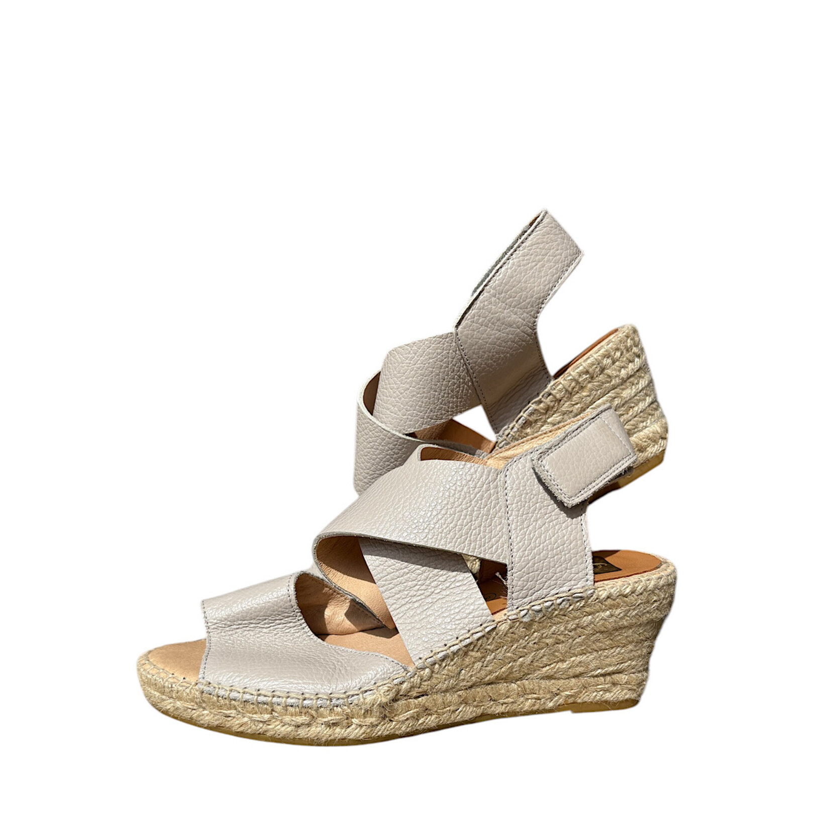 Kanna Espadrilles Taupe Leather Wedge Size 8 -RF