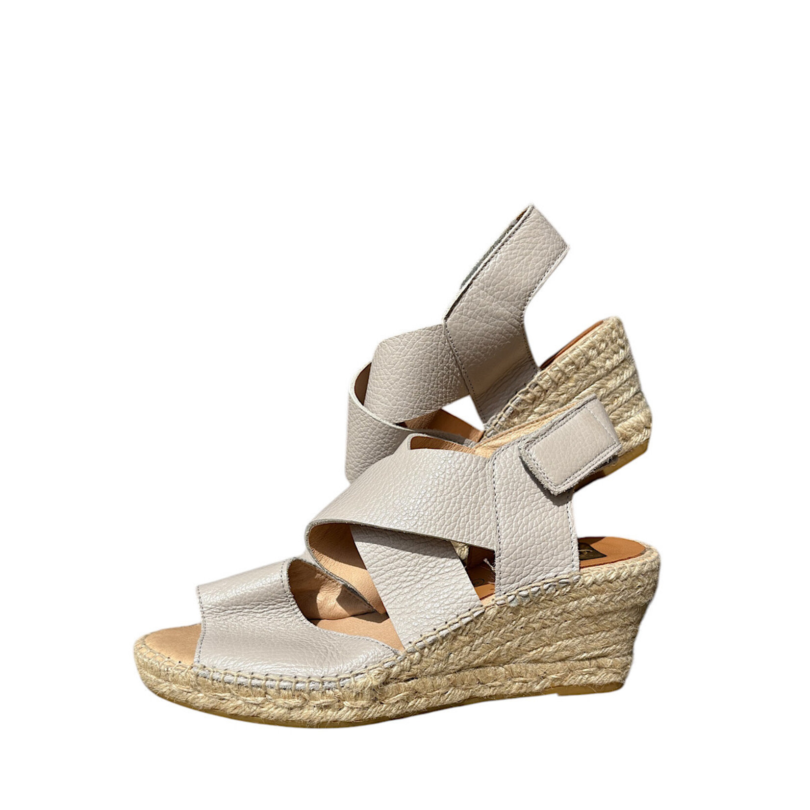 Kanna Espadrilles Taupe Leather Wedge Size 8 -RF