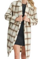 Brown and Ivory Plaid Open Front Coat