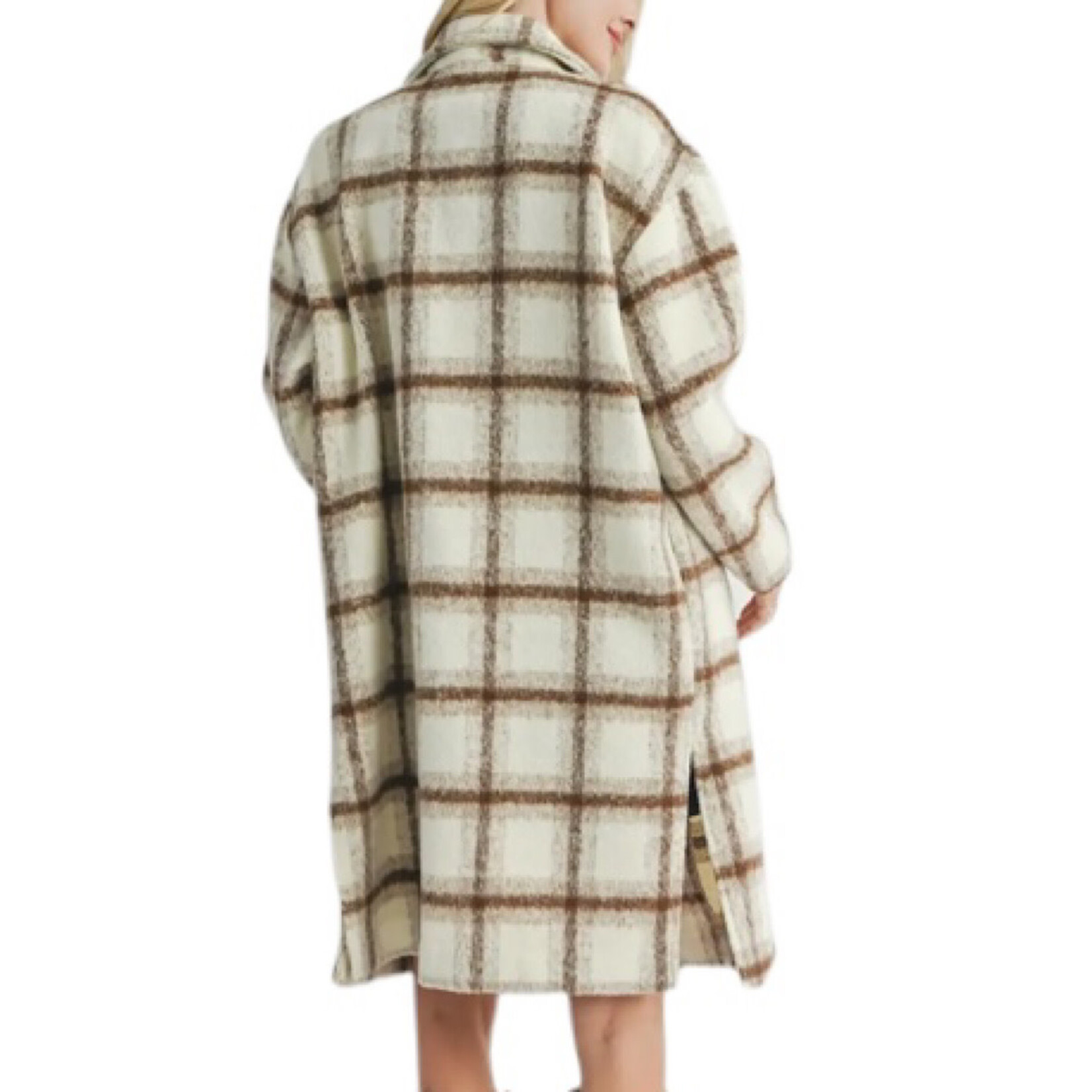 Brown and Ivory Plaid Open Front Coat