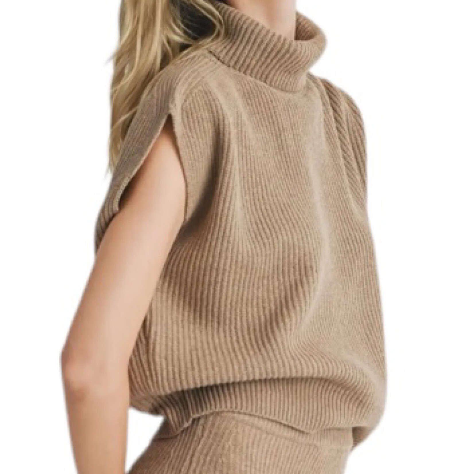 Dark Taupe Ribbed Turtleneck Vest