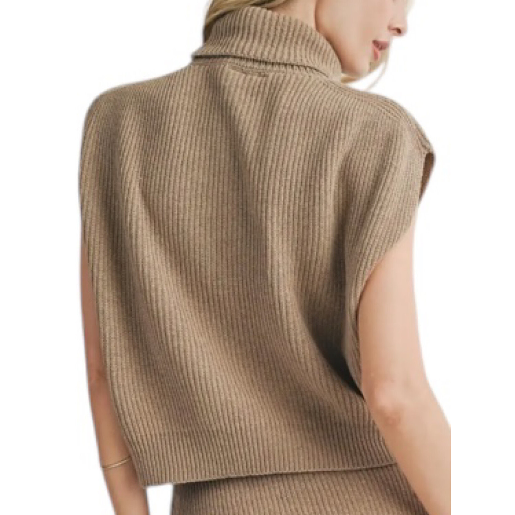 Dark Taupe Ribbed Turtleneck Vest