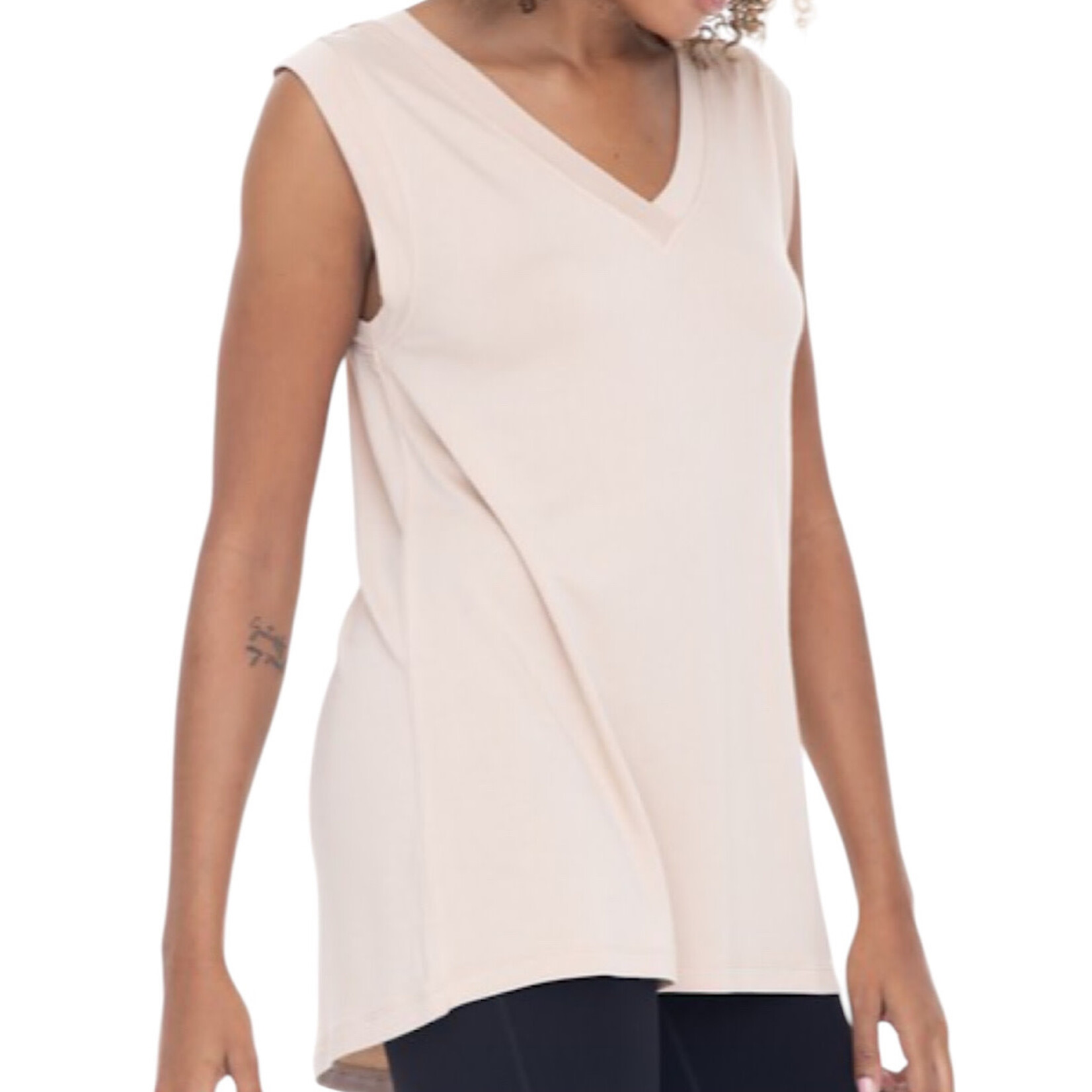 Nude Oversized V Neck Tunic Tee