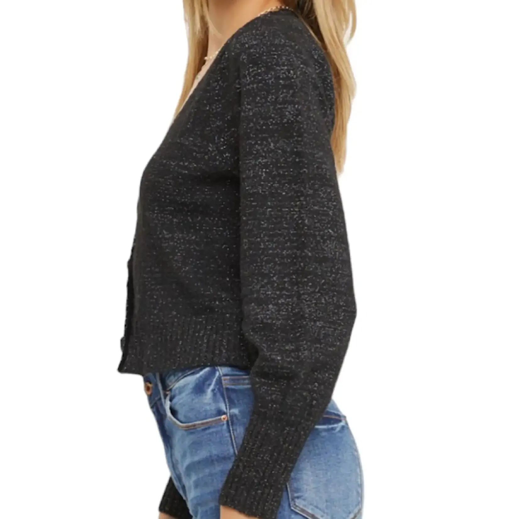 Black Luxe Button Cardigan