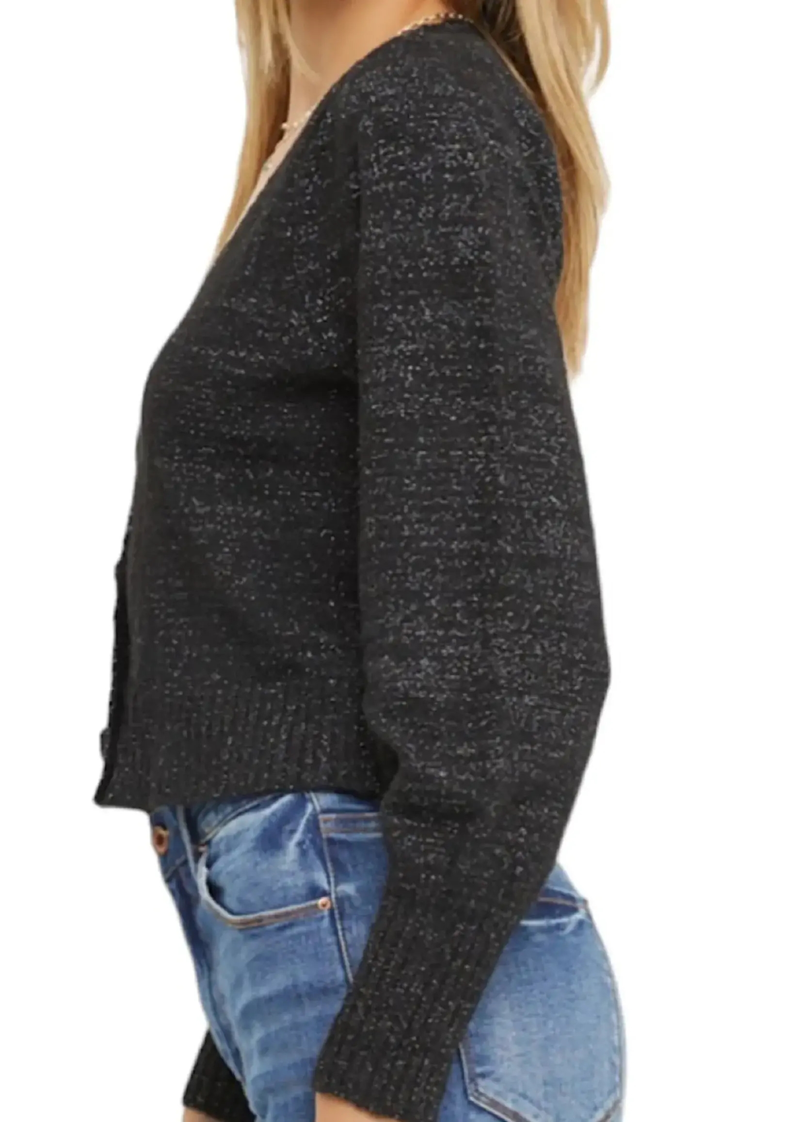 Black Luxe Button Cardigan