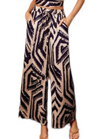 Satin Abstract Black/Taupe WIde Leg Pull on Pants