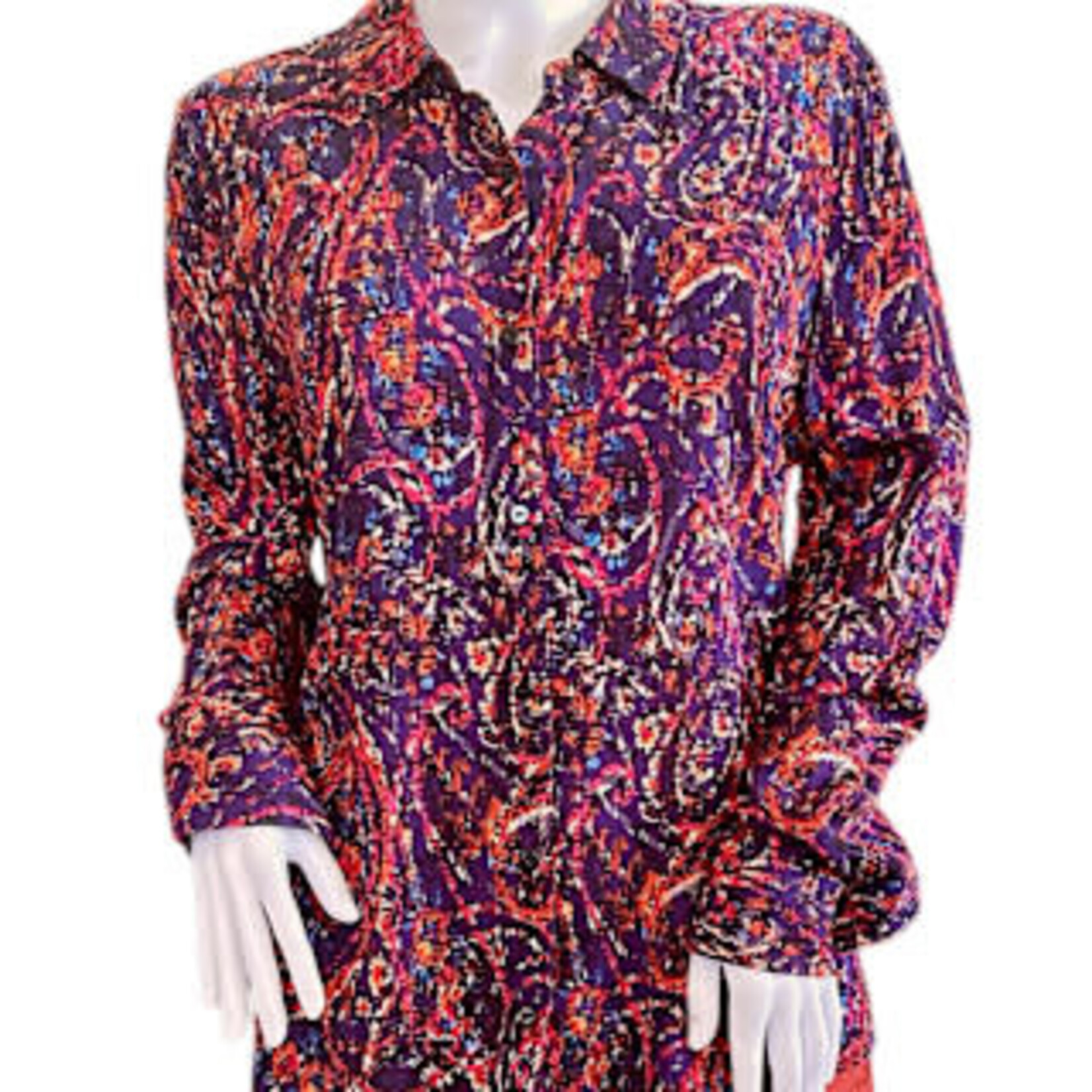 Batik Paisley Collared Button Up Woven Blouse S