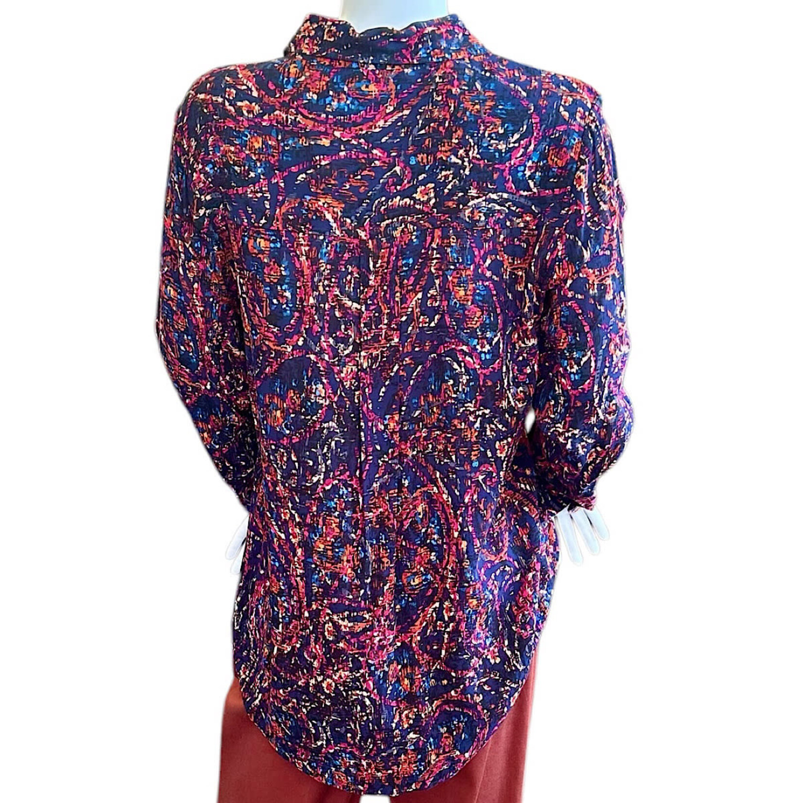Batik Paisley Collared Button Up Woven Blouse S