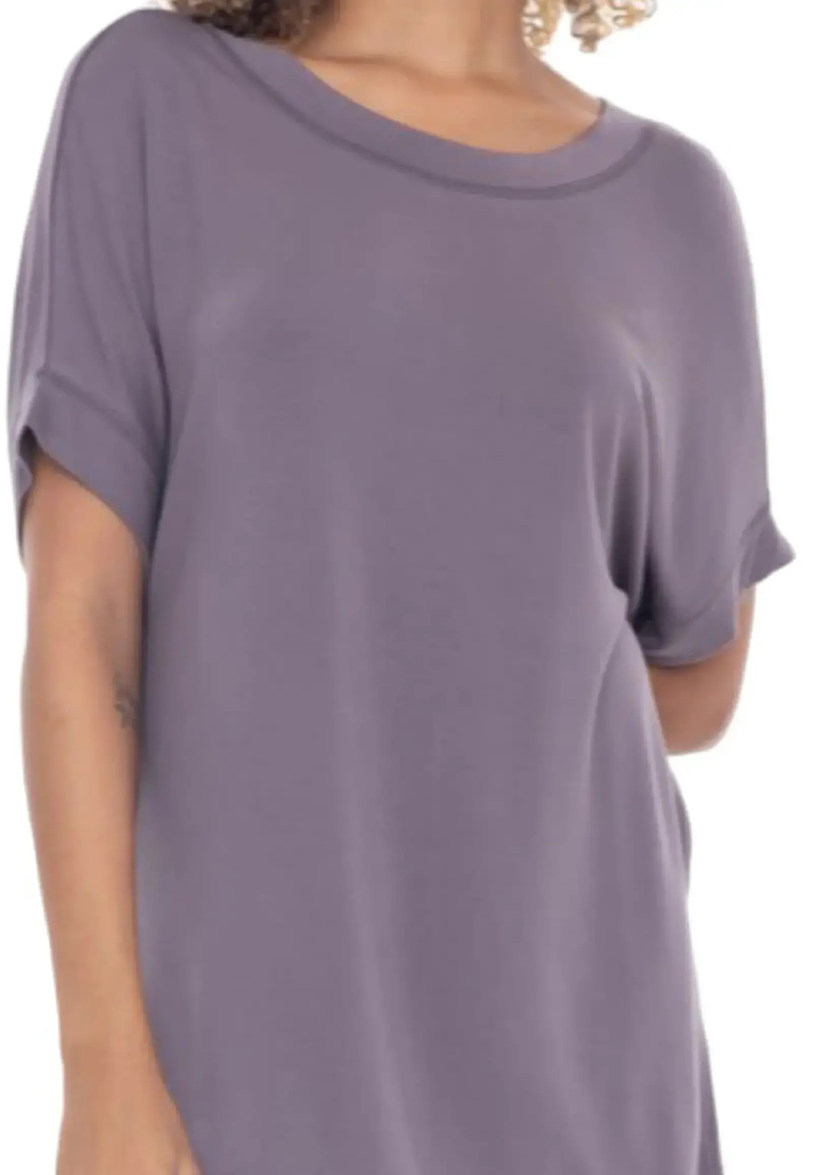Grey Dolman Sleeve Oversized Tunic Tee