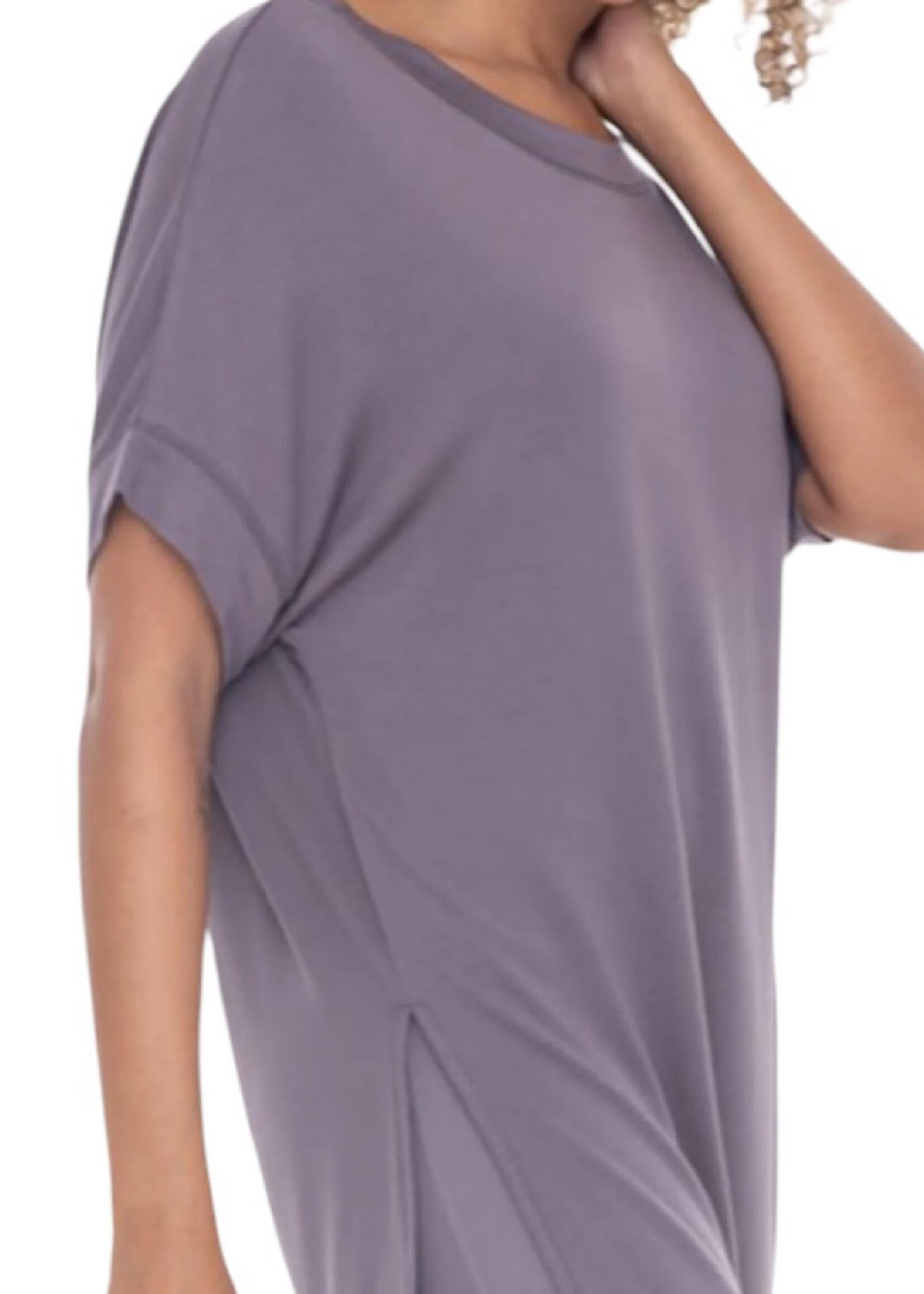 Grey Dolman Sleeve Oversized Tunic Tee