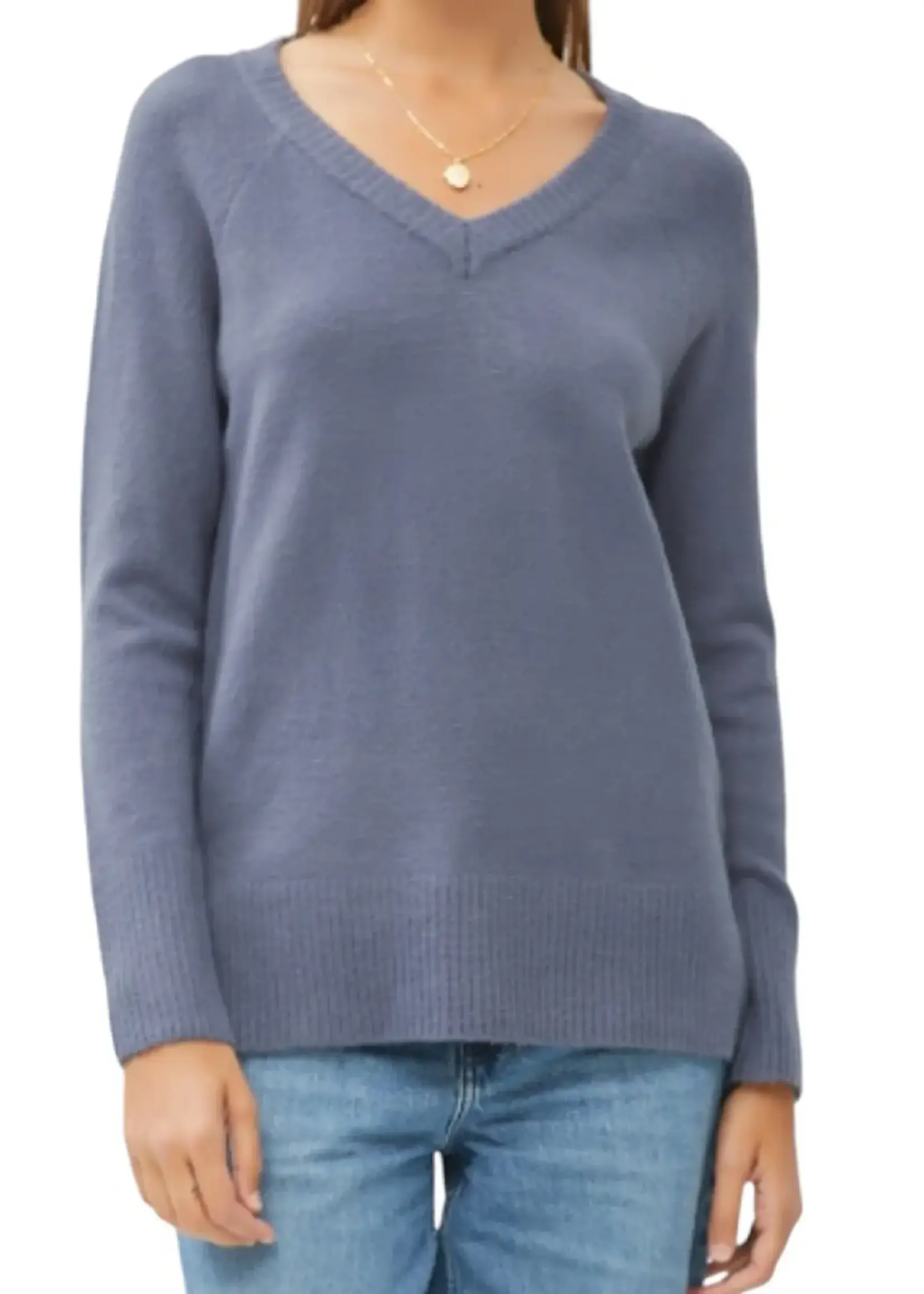 Slate Blue Classic V Neck Sweater