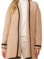Taupe Soft Heavy Knit Cardigan with Black Hem Stripe