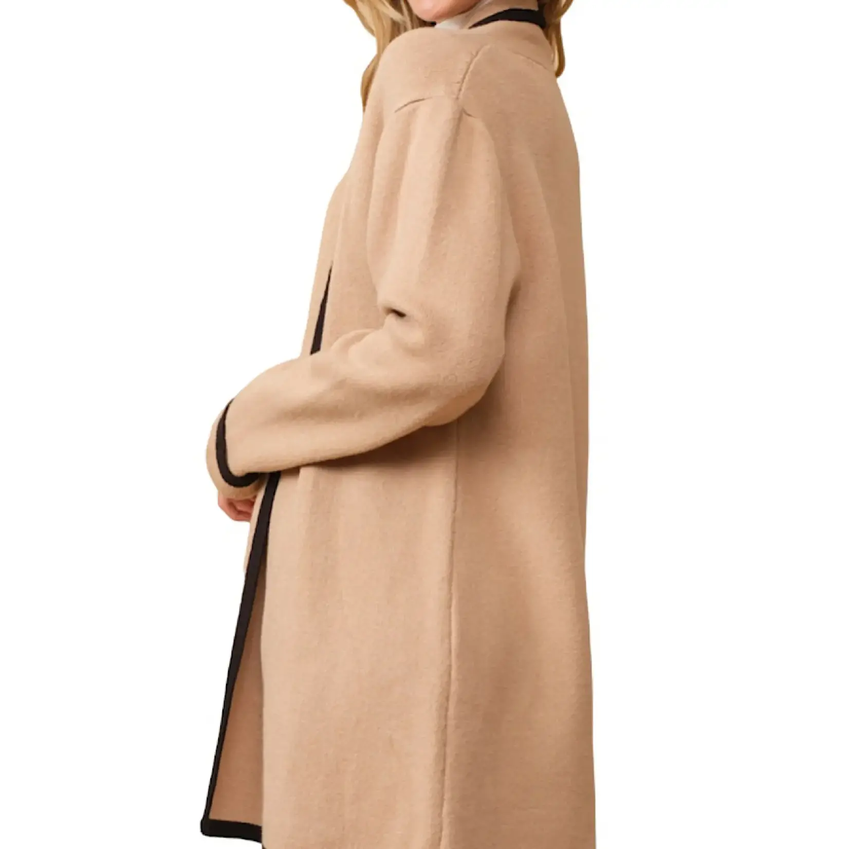 Taupe Soft Heavy Knit Cardigan with Black Hem Stripe