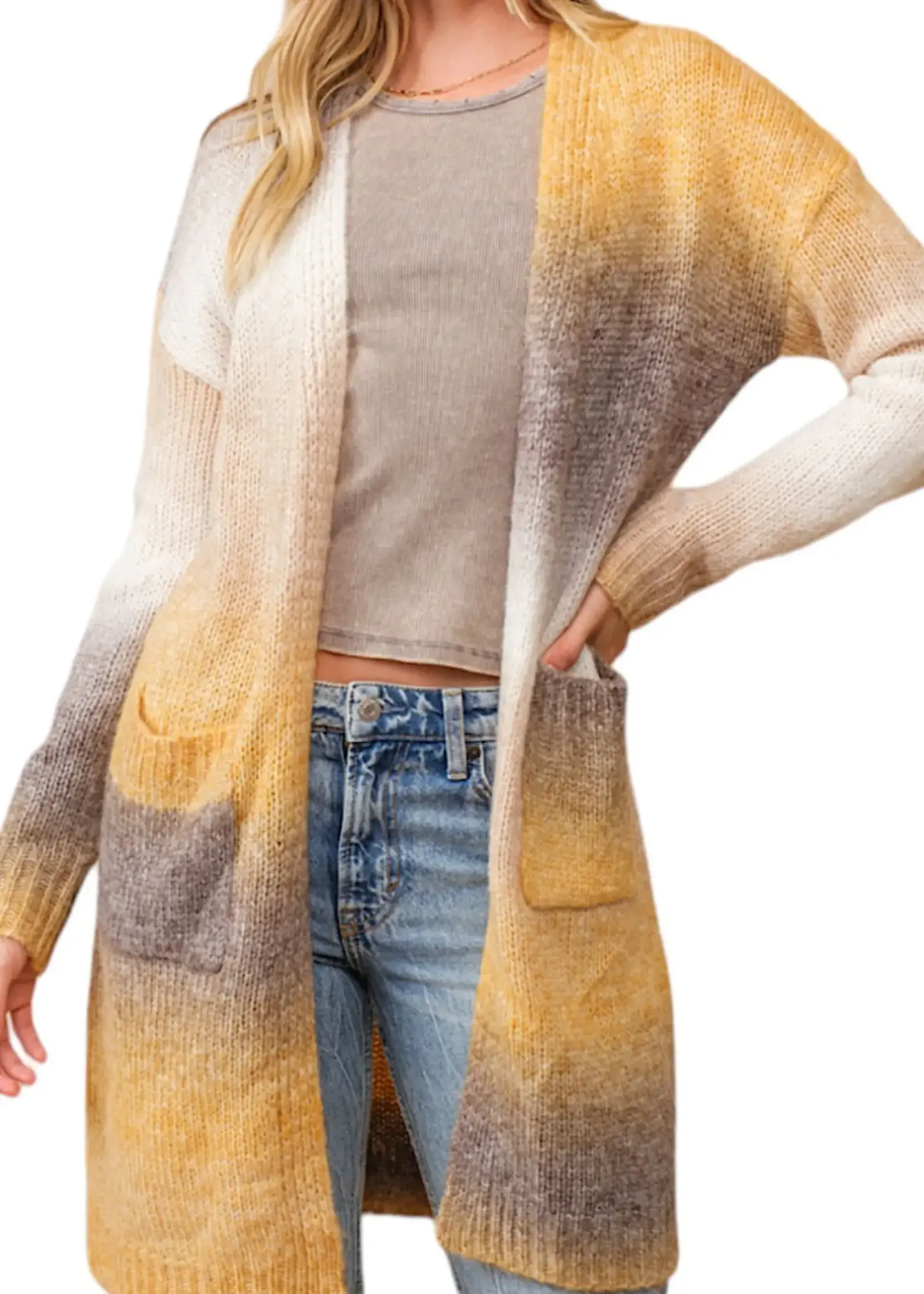 Mustard Ombre Knit Open Cardigan
