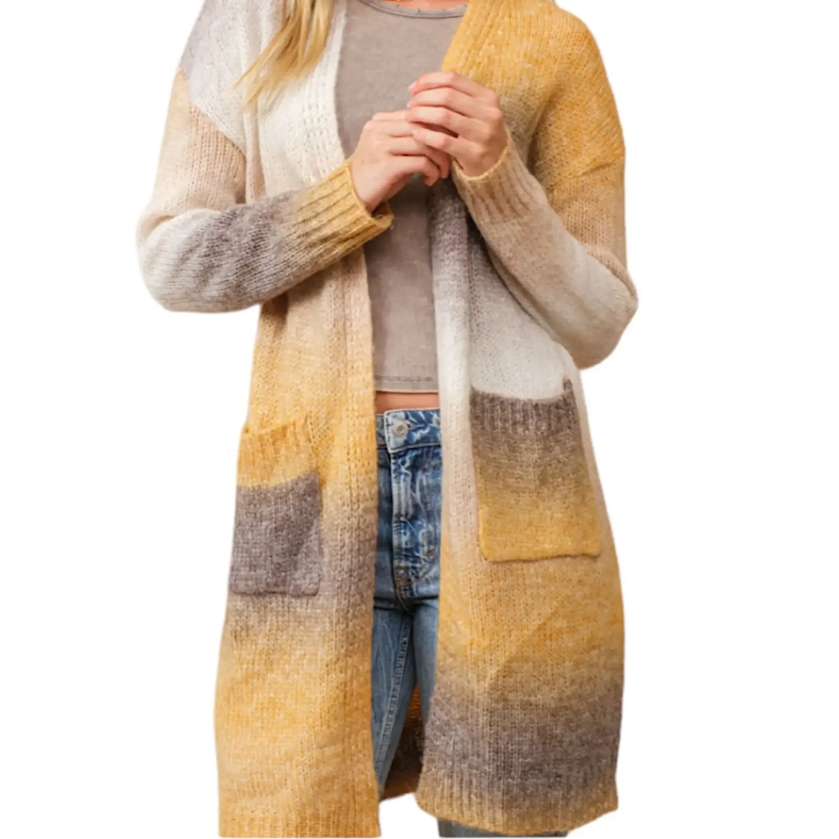 Mustard Ombre Knit Open Cardigan