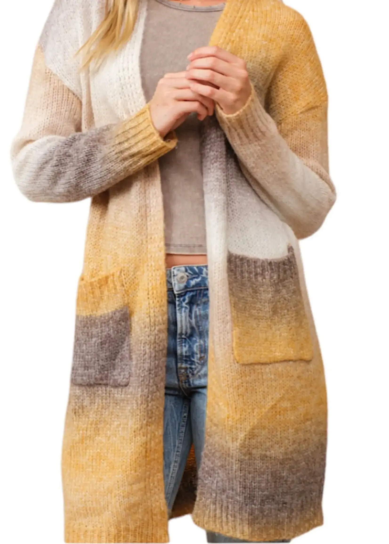 Mustard Ombre Knit Open Cardigan