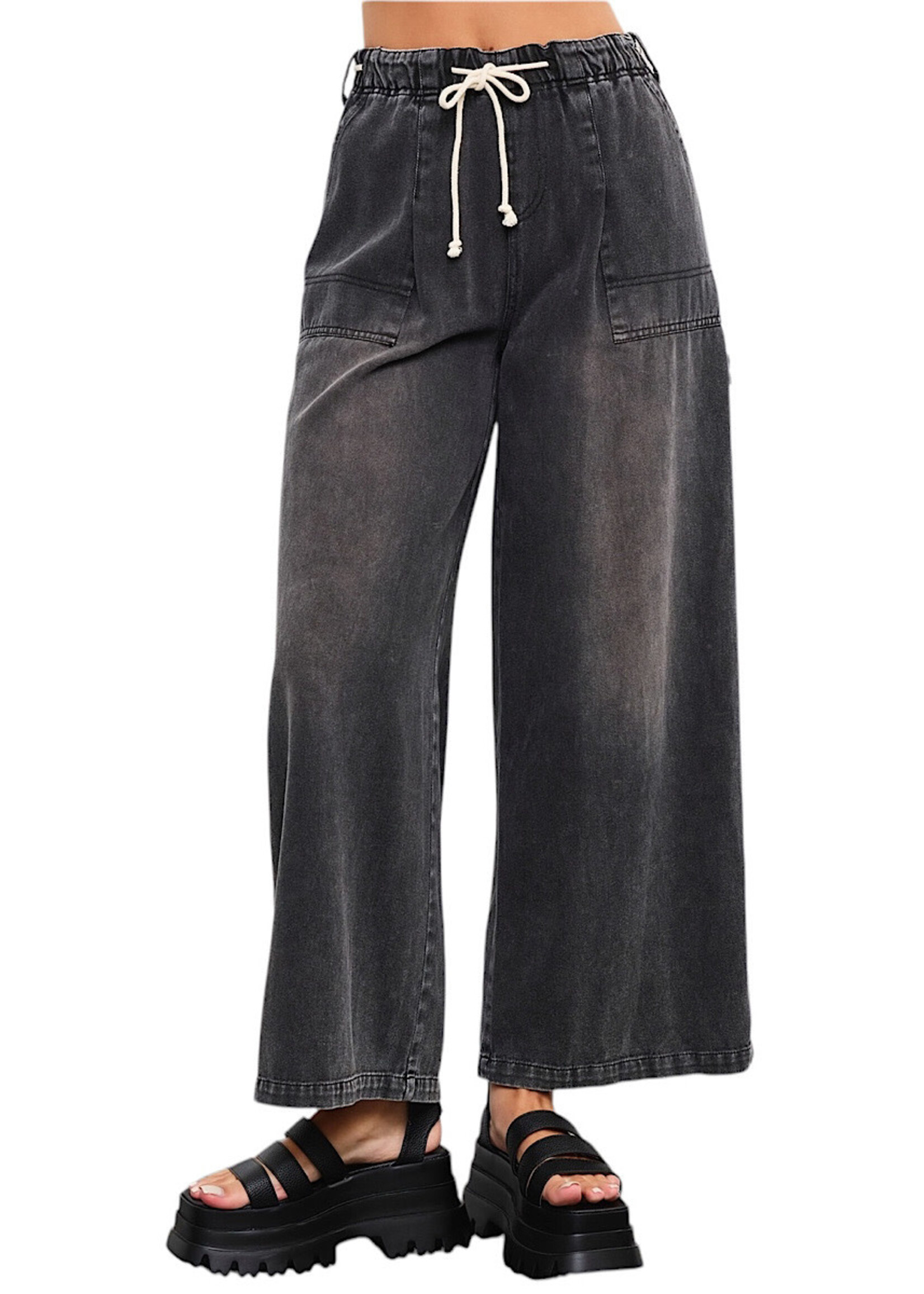 Charcoal Denim Wide Leg Pants